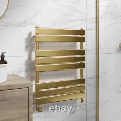 Flat Panel Heated Towel Rail Brushed Brass 800 x 600mm Wall Mounted Bathroom