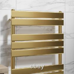 Flat Panel Heated Towel Rail Brushed Brass 800 x 600mm Wall Mounted Bathroom