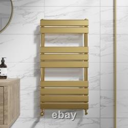 Flat Panel Heated Towel Rail Brushed Brass 950 x 500mm Wall Mounted Bathroom