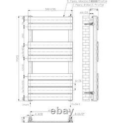Flat Panel Heated Towel Rail Brushed Brass 950 x 500mm Wall Mounted Bathroom