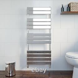 Flat Panel Heated Towel Rail Chrome Silver 1200 x 500mm Wall Mounted Bathroom