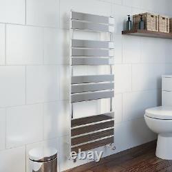 Flat Panel Heated Towel Rail Chrome Silver 1200 x 500mm Wall Mounted Bathroom