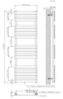 Flat Panel Heated Towel Rail Chrome Silver 1600 x 500mm Wall Mounted Bathroom