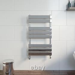 Flat Panel Heated Towel Rail Chrome Silver 800 x 450mm Wall Mounted Bathroom