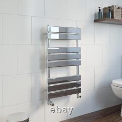 Flat Panel Heated Towel Rail Chrome Silver 800 x 450mm Wall Mounted Bathroom