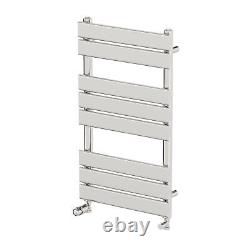 Flat Panel Heated Towel Rail Chrome Silver 800 x 450mm Wall Mounted Bathroom