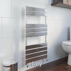 Flat Panel Heated Towel Rail Chrome Silver 950 x 500mm Wall Mounted Bathroom