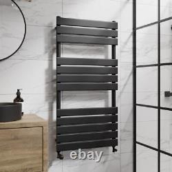 Flat Panel Heated Towel Rail Matt Black 1200 x 600mm Bathroom Wall Mounted