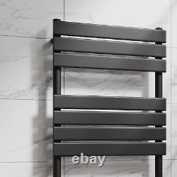 Flat Panel Heated Towel Rail Matt Black 1200 x 600mm Bathroom Wall Mounted