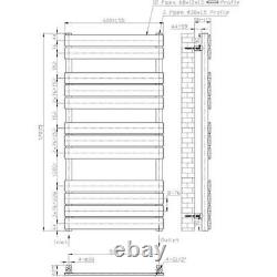 Flat Panel Heated Towel Rail Matt Black 1200 x 600mm Bathroom Wall Mounted