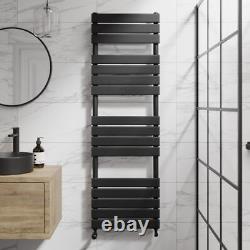 Flat Panel Heated Towel Rail Matt Black 1600 x 500mm Bathroom Wall Mounted