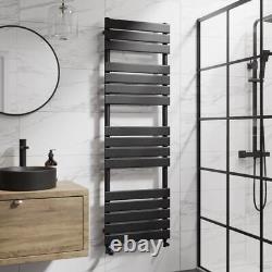 Flat Panel Heated Towel Rail Matt Black 1600 x 500mm Bathroom Wall Mounted