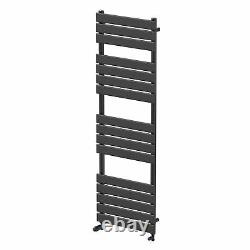 Flat Panel Heated Towel Rail Matt Black 1600 x 500mm Bathroom Wall Mounted