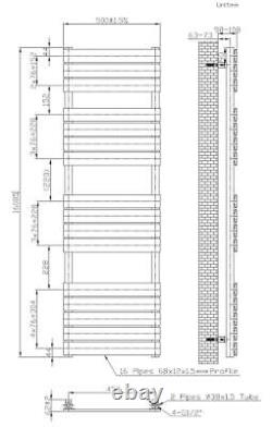 Flat Panel Heated Towel Rail Matt Black 1600 x 500mm Bathroom Wall Mounted