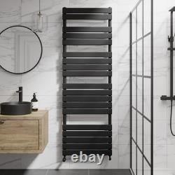 Flat Panel Heated Towel Rail Matt Black- 1800 x 600mm Bathroom Wall Mounted