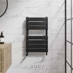 Flat Panel Heated Towel Rail Matt Black 650 x 400mm Bathroom Wall Mounted