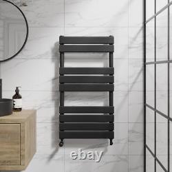 Flat Panel Heated Towel Rail Matt Black 950 x 500mm Bathroom Wall Mounted