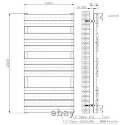 Flat Panel Heated Towel Rail White 1200 x 600mm Bathroom Wall Mounted Bathroom