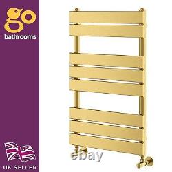 Gold Heated Towel Rail 800mm Modern Flat Panel Bathroom Radiator & Angle Valve