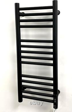 Greened House Black Electric Heated Towel Rail 300mm W x 720 H with Built in