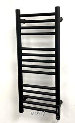 Greened House Siena 300w x 720h Matt Black Electric Heated Towel Rail with Built