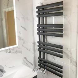 Grey Designer Oval Panel Offset Heated Towel Rail Bathroom Radiator 1130x500mm