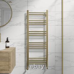 Heated Towel Rail Brushed Brass 1200 x 450mm Flat Bathroom Wall Mounted Steel