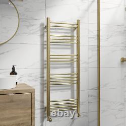 Heated Towel Rail Brushed Brass 1200 x 450mm Flat Bathroom Wall Mounted Steel