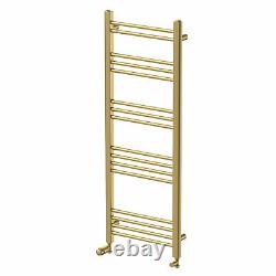 Heated Towel Rail Brushed Brass 1200 x 450mm Flat Bathroom Wall Mounted Steel