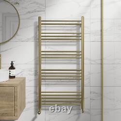 Heated Towel Rail Brushed Brass 1200 x 600mm Flat Bathroom Wall Mounted Steel