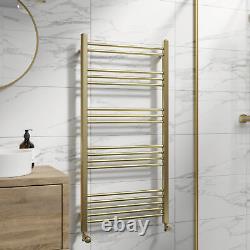 Heated Towel Rail Brushed Brass 1200 x 600mm Flat Bathroom Wall Mounted Steel