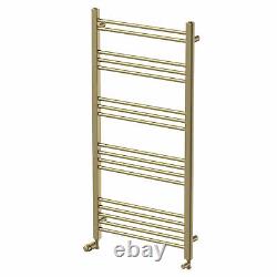 Heated Towel Rail Brushed Brass 1200 x 600mm Flat Bathroom Wall Mounted Steel