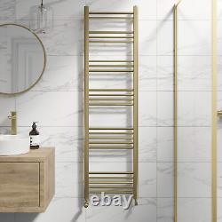 Heated Towel Rail Brushed Brass 1600 x 450mm Flat Bathroom Wall Mounted Steel