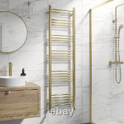 Heated Towel Rail Brushed Brass 1600 x 450mm Flat Bathroom Wall Mounted Steel