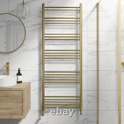 Heated Towel Rail Brushed Brass 1600 x 600mm Flat Bathroom Wall Mounted Steel