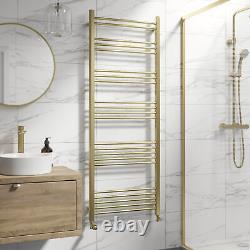 Heated Towel Rail Brushed Brass 1600 x 600mm Flat Bathroom Wall Mounted Steel