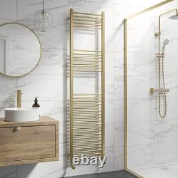 Heated Towel Rail Brushed Brass 1800 x 450mm Flat Bathroom Wall Mounted Steel