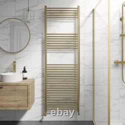 Heated Towel Rail Brushed Brass 1800 x 600mm Flat Bathroom Wall Mounted Steel
