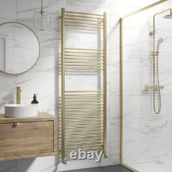 Heated Towel Rail Brushed Brass 1800 x 600mm Flat Bathroom Wall Mounted Steel