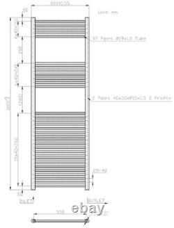 Heated Towel Rail Brushed Brass 1800 x 600mm Flat Bathroom Wall Mounted Steel