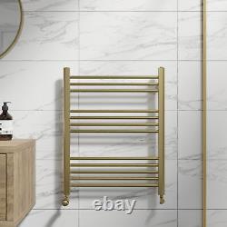 Heated Towel Rail Brushed Brass 750 x 600mm Flat Bathroom Wall Mounted Steel