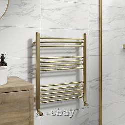 Heated Towel Rail Brushed Brass 750 x 600mm Flat Bathroom Wall Mounted Steel