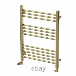 Heated Towel Rail Brushed Brass 750 x 600mm Flat Bathroom Wall Mounted Steel