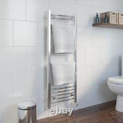 Heated Towel Rail Chrome 1200 x 450mm Curved Bathroom Wall Mounted Steel