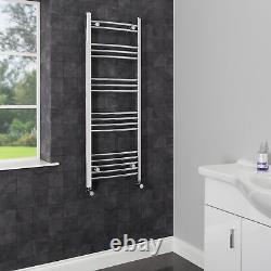 Heated Towel Rail Chrome 1200 x 450mm Curved Bathroom Wall Mounted Steel