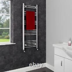 Heated Towel Rail Chrome 1200 x 450mm Curved Bathroom Wall Mounted Steel