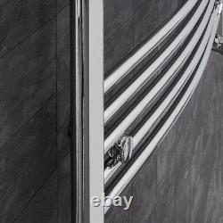Heated Towel Rail Chrome 1200 x 450mm Curved Bathroom Wall Mounted Steel