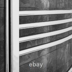 Heated Towel Rail Chrome 1200 x 450mm Curved Bathroom Wall Mounted Steel