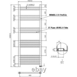 Heated Towel Rail Chrome 1200 x 450mm Flat Bathroom Wall Mounted Steel