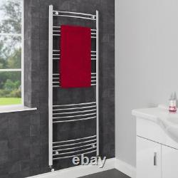 Heated Towel Rail Chrome 1600 x 600mm Curved Bathroom Wall Mounted Steel